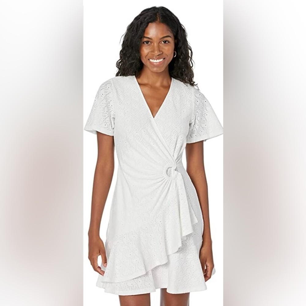 #83 MICHAEL Michael Kors Flutter Eyelet Wrap
Mini Dress